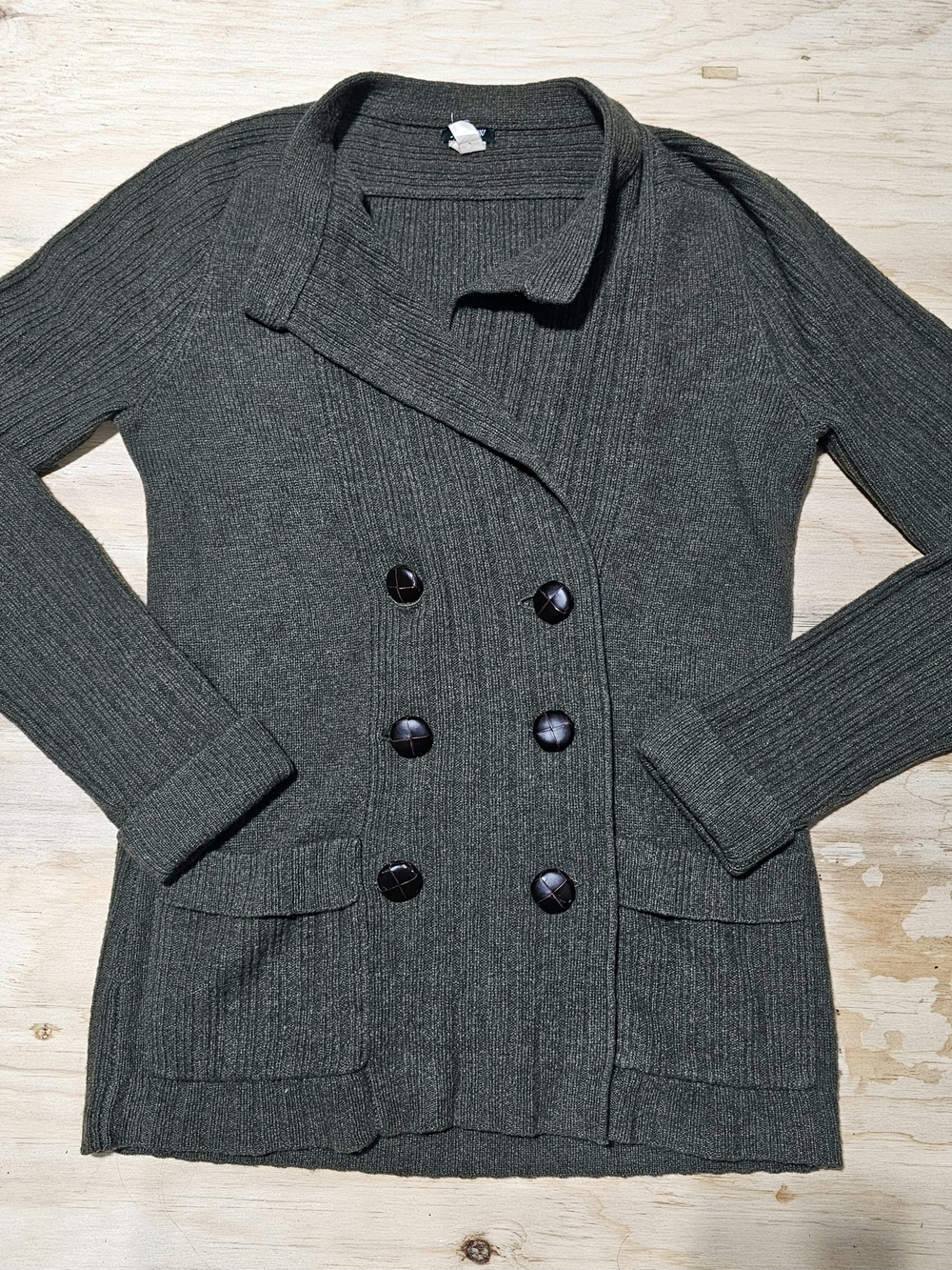 Y2k J Crew Cardigan Sz S Dark Green Lambs Wool Fall Winter Preppy Sweater Button